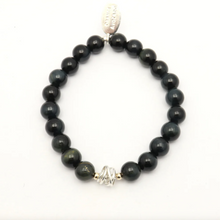 Load image into Gallery viewer, Orange Avocado Blue Black Tiger Eye and Silver Wrap Stretch Bracelet