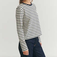 Load image into Gallery viewer, Basic Apparel Raja LS Striped Tee Ivory/Navy