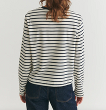 Load image into Gallery viewer, Basic Apparel Raja LS Striped Tee Ivory/Navy
