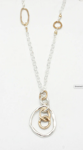 Orange Avocado Entwined Bronze & Silver Pendant Long Necklace
