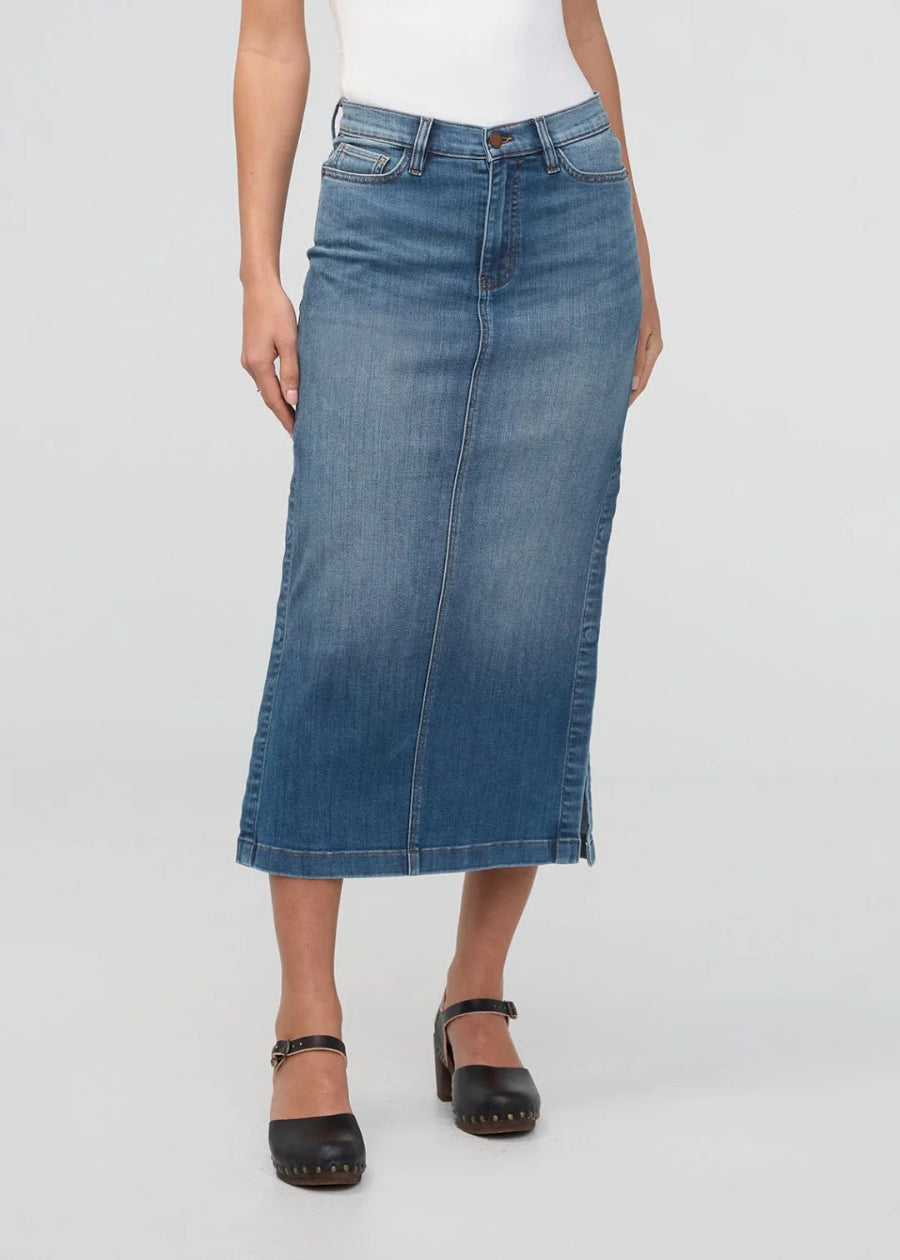 Du/er Performance Denim Slit Skirt Blue Ash