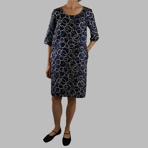 Sunny Dress Navy Circles Silk