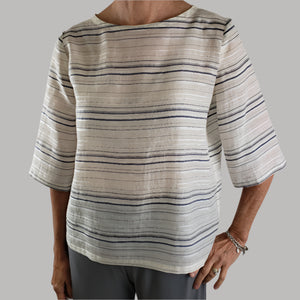Sienna Top Viscose Silk Navy Stripe