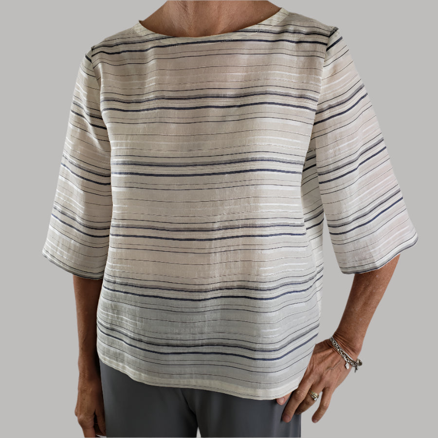 Sienna Top Viscose Silk Navy Stripe