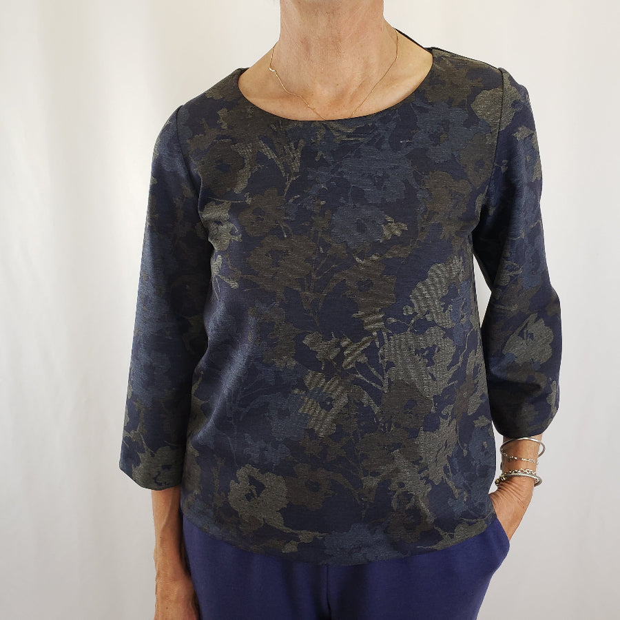Chris Top Floral Ponte Blue