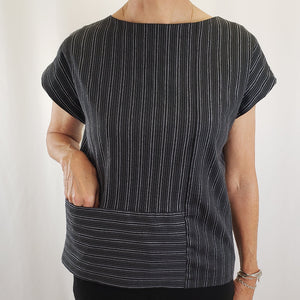 Tia Top Cotton Stripe Black Grey
