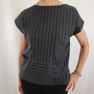 Tia Top Cotton Stripe Black Grey