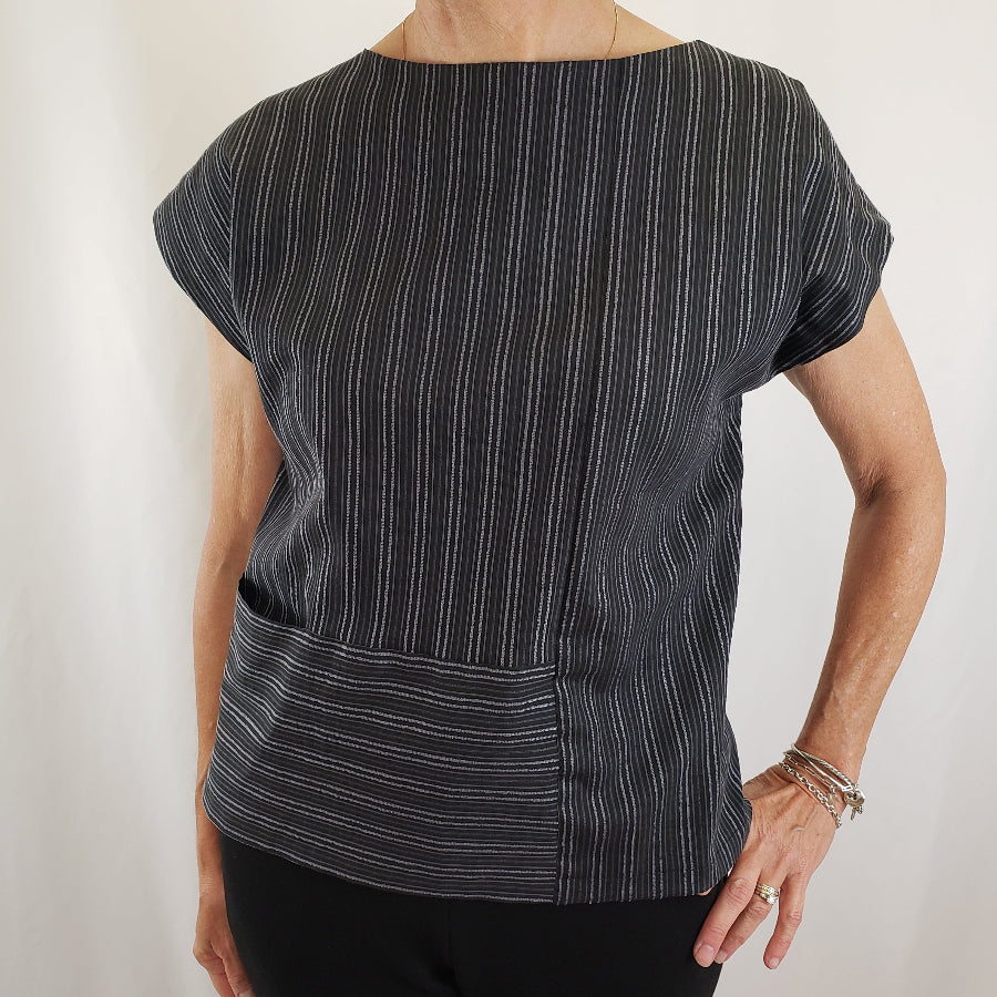 Tia Top Cotton Stripe Black Grey