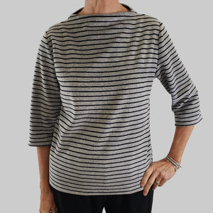 Basha Top Grey Stripe Velour