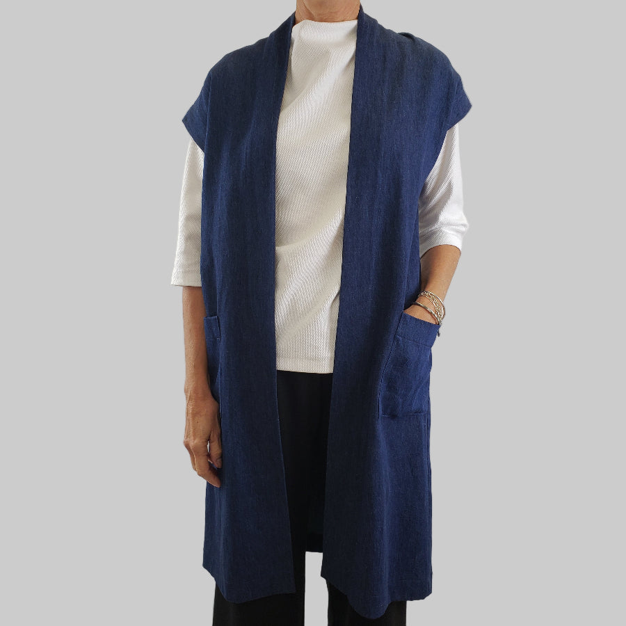 Tita Vest Hemp Cotton Denim Blue