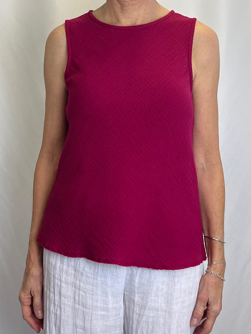 Jayne Tank Fuschia Cotton Gauze