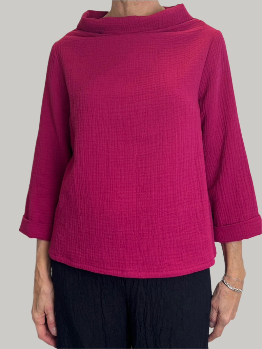 Siara Top Fuchsia Cotton Gauze