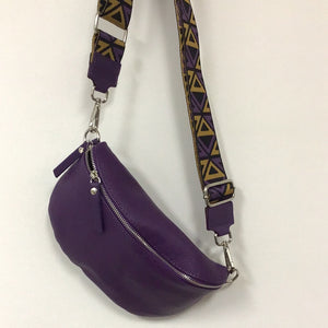 Cross body bag purple leather multicolour strap