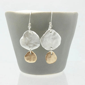Orange Avocado Bold Silver and Bronze Molten Earrings