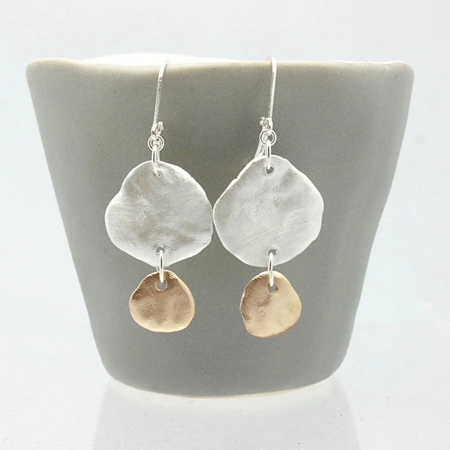 Orange Avocado Bold Silver and Bronze Molten Earrings