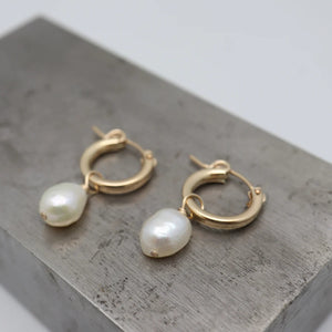 Orange Avocado Baroque Pearl and Petite Mod Gold Earrings