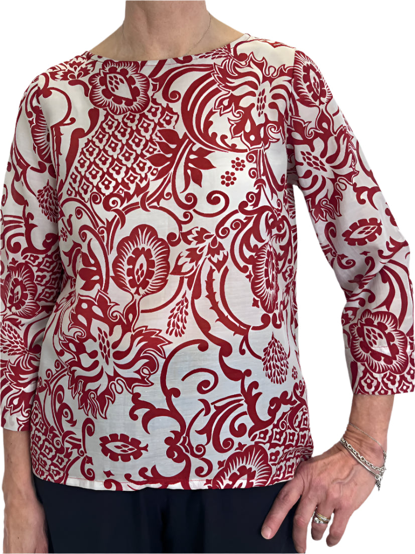 Sibil Top Cotton Silk Red Floral