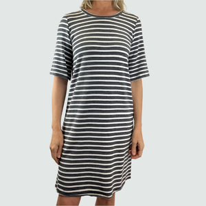 Charlotte Dress Bamboo Terry Grey Stripe