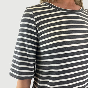 Charlotte Dress Bamboo Terry Grey Stripe