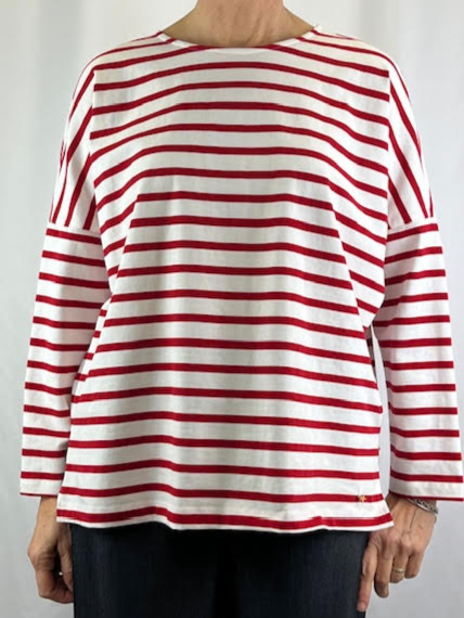 Des Petits Hauts Filly Top Ecru/Tomato Stripe