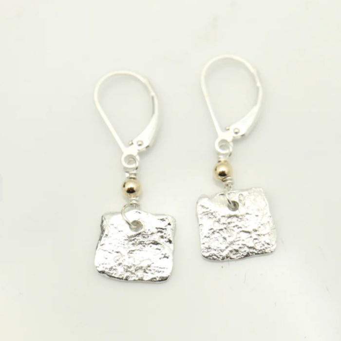 Orange Avocado Boulder Cube Silver Earrings