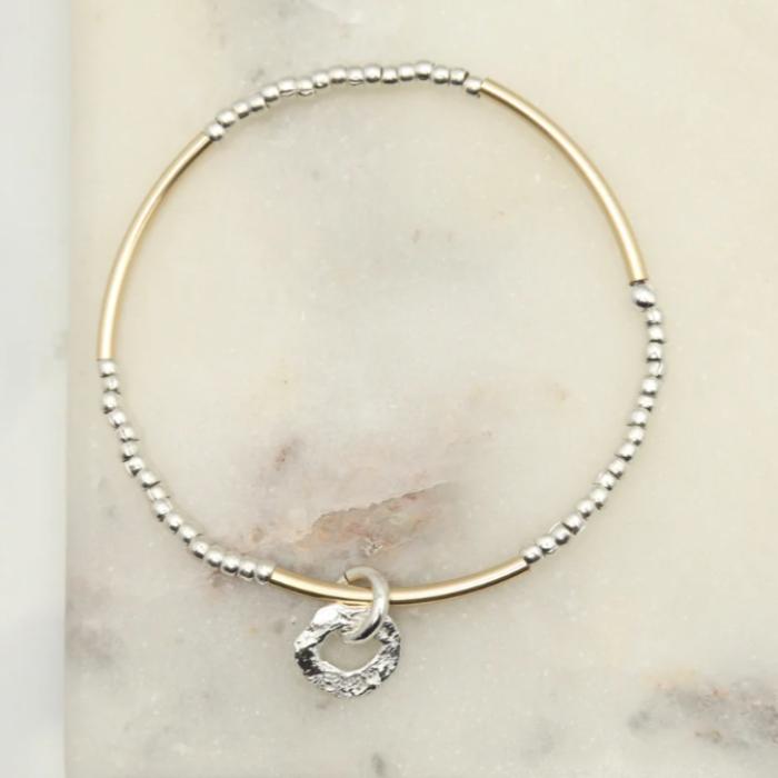 Orange Avocado Silver Bead and Silver Link Charm Bracelet