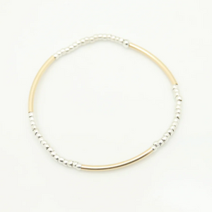 Orange Avocado Gold Bar and Silver Bead Bracelet