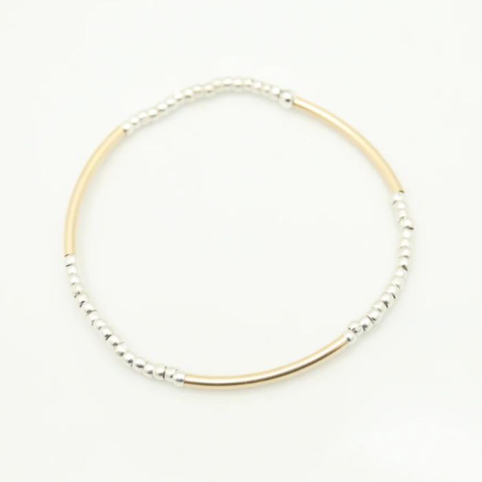 Orange Avocado Gold Bar and Silver Bead Bracelet