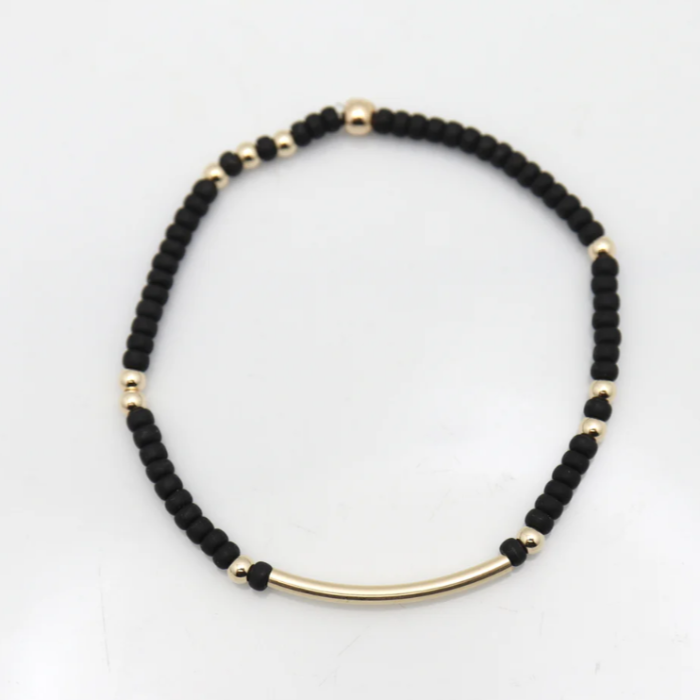Orange Avocado Jet Black Japanese Toho Bead and Gold Bar Bracelet