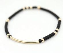 Load image into Gallery viewer, Orange Avocado Jet Black Japanese Toho Bead and Gold Bar Bracelet
