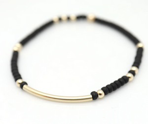 Orange Avocado Jet Black Japanese Toho Bead and Gold Bar Bracelet