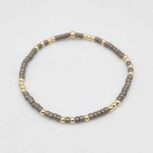 Orange Avocado Grey Japanese Toho Seed and Gold Stretch Bracelet
