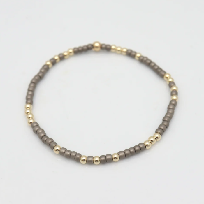 Orange Avocado Grey Japanese Toho Seed and Gold Stretch Bracelet
