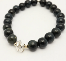 Load image into Gallery viewer, Orange Avocado Blue Black Tiger Eye and Silver Wrap Stretch Bracelet
