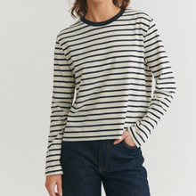 Load image into Gallery viewer, Basic Apparel Raja LS Striped Tee Ivory/Navy
