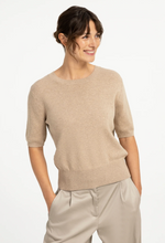 Load image into Gallery viewer, YAYA Short Sleeve Sweater Open Back Beige Melange
