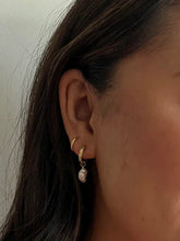 Load image into Gallery viewer, Orange Avocado Baroque Pearl and Petite Mod Gold Earrings
