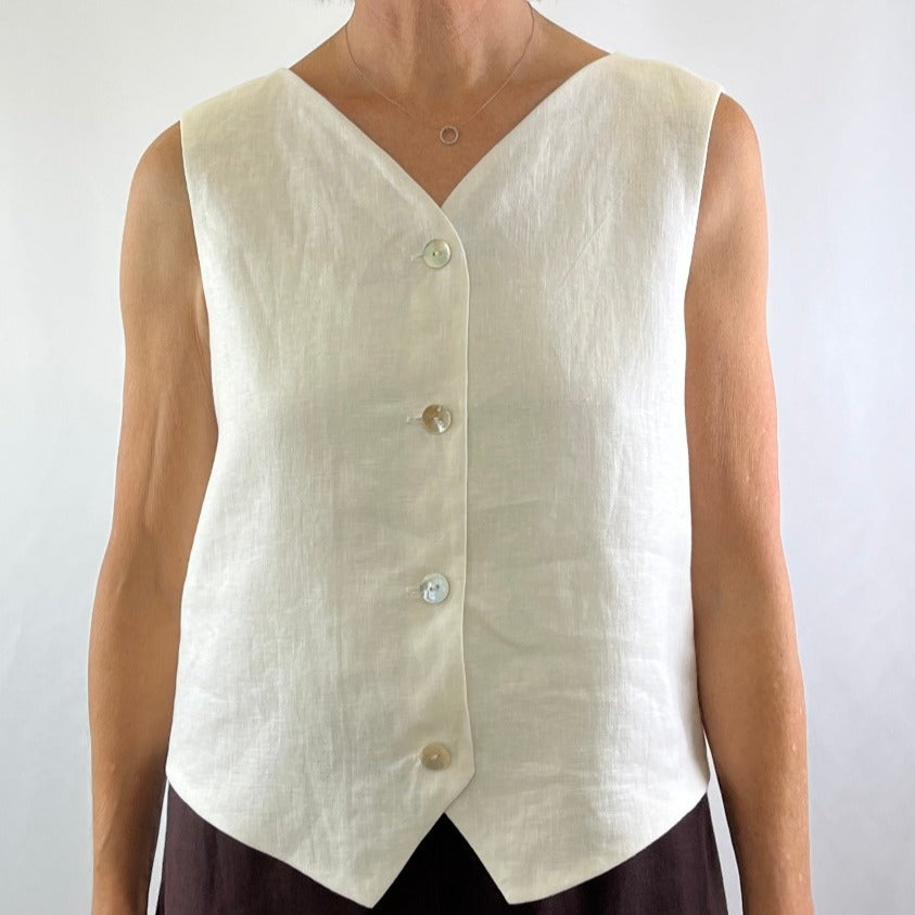 Mena Vest in off white linen