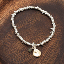 Load image into Gallery viewer, Orange Avocado Silver Nugget Bracelet with Bronze Pebble and Labradorite Charms

