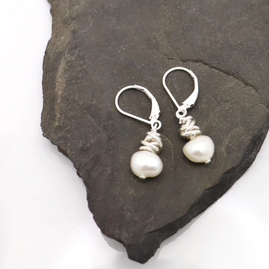 Orange Avocado Hera Silver Wrapped Pearl Earrings